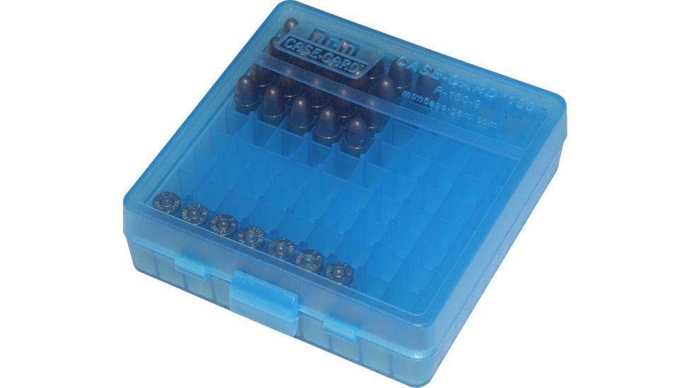 MTM 100 Round 9MM-380 Blue Pistol Ammo Box,Clear Blue P100924