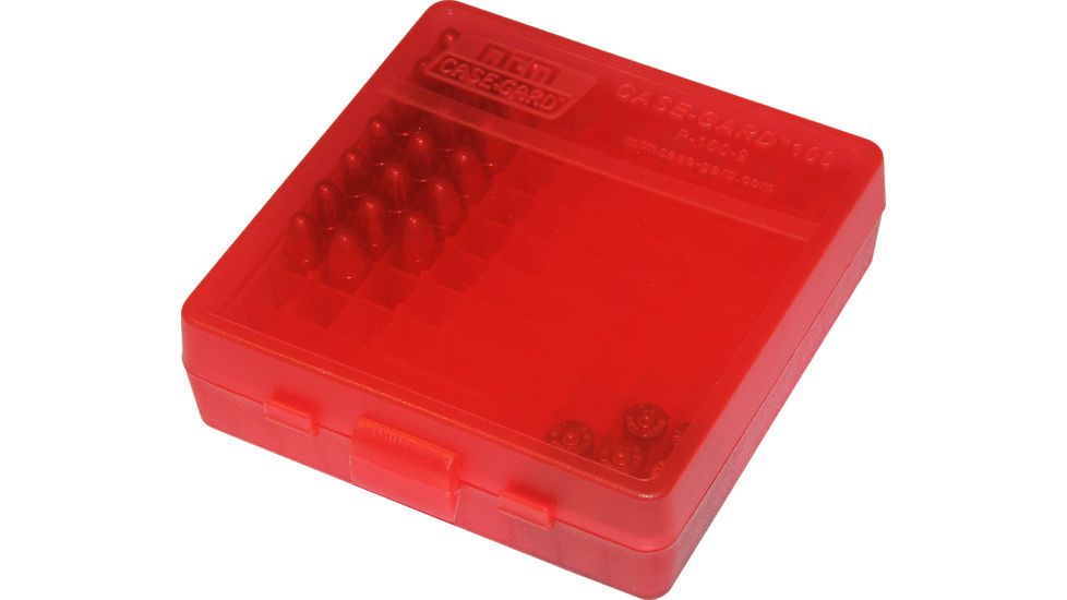MTM 100 Round 9MM/380 Pistol Ammo Box,Clear Red P100929