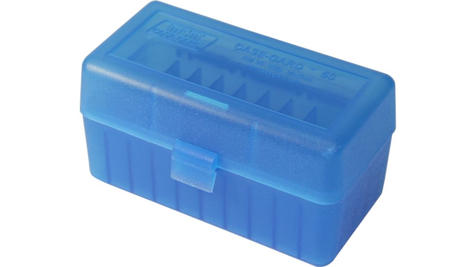 MTM Ammo Box 50 Round Flip-Top 243 308 Win 220 Swift, Clear Blue RM-50-24