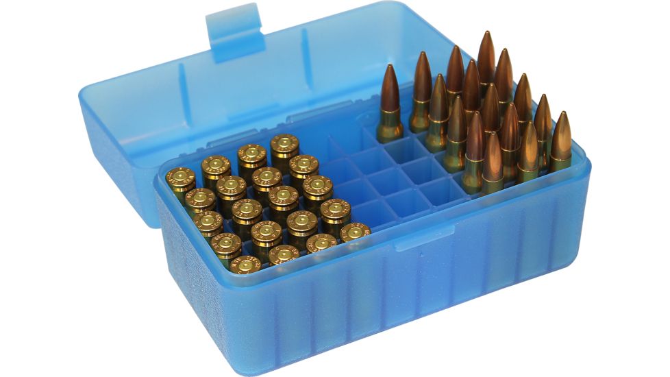 MTM Ammo Box 50 Round Flip-Top 243 308 Win 220 Swift, Clear Blue RM-50-24