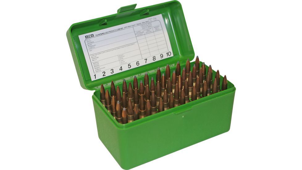 MTM Case-Gard 50 Flip Top Rifle Ammo Box for Large Magnum Calibers Green
