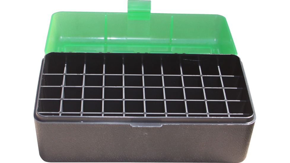 MTM Case-Gard 50 Flip Top Rifle Ammo Box For WSM And 45-70 Mechanical Hinge Clear Green/Black