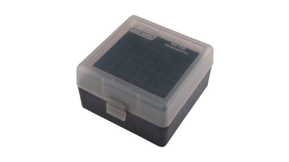 MTM RS-100 Rifle Ammo Box .17 To .222 Magnum Clear Smoke/Black