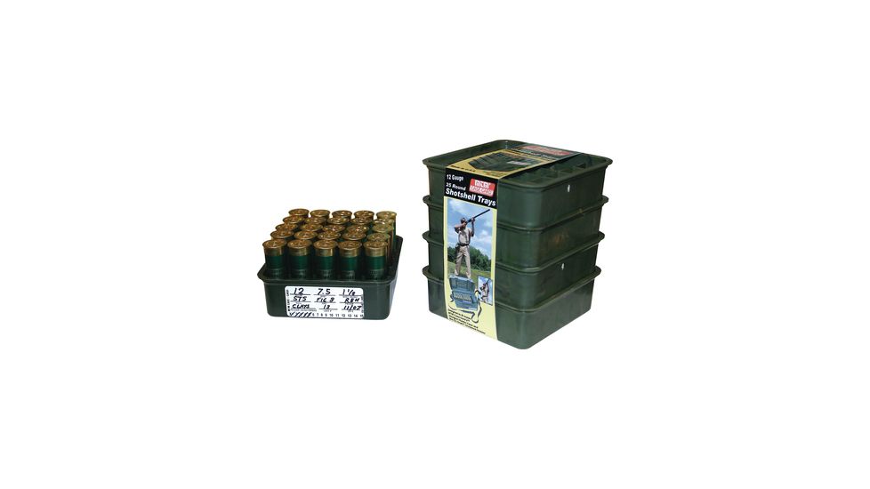 MTM Shot Shell Tray 12 Gauge Stackable with Load Labels Set of Four 25 Rounds per Tray Black STH12