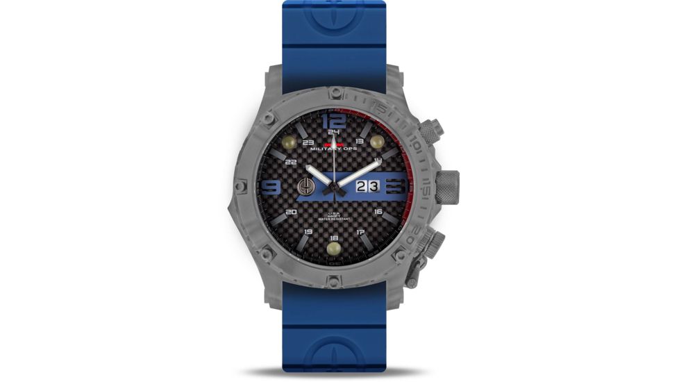 MTM Special Ops Vulture Grey Wristwatch with Blue Dial &amp; Blue Rubber II Band, Grey, 47mm, VGBLUBLUR2MTM