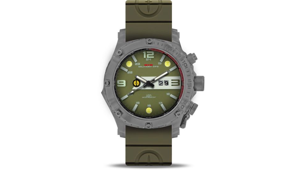 MTM Special Ops Vulture Wristwatch Grey Green Dial &amp; Green Rubber II Band, Grey, 47mm, VGGRNGRNR2MTM