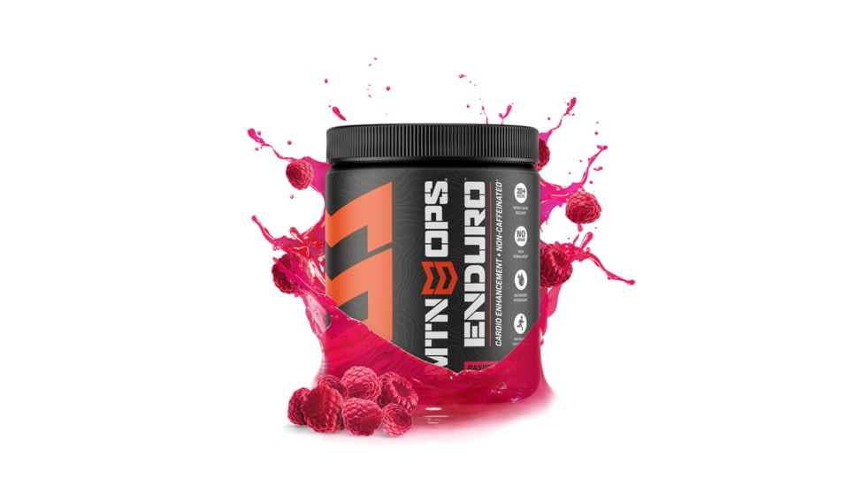 MTN OPS Enduro Cardio Enhancement Non-Caffeinated Energy Drink, 30-Serving Bottle, Raspberry, 1029