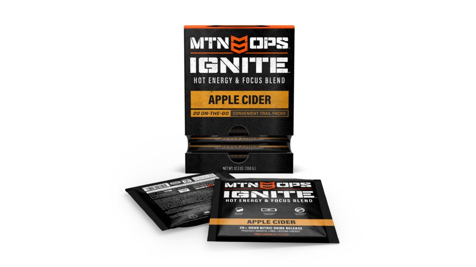 MTN OPS Hot Ignite Supercharged Energy Drink, 20 Trail Packs, Apple Cider, 1104810320