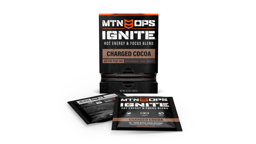 MTN OPS Hot Ignite Supercharged Energy Drink, 20 Trail Packs, Charged Cocoa, 1104880320
