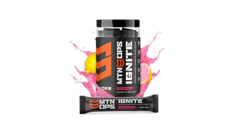 MTN OPS Ignite Supercharged Energy Drink, 20 Trail Packs, Pink Lemonade, 1033-PL