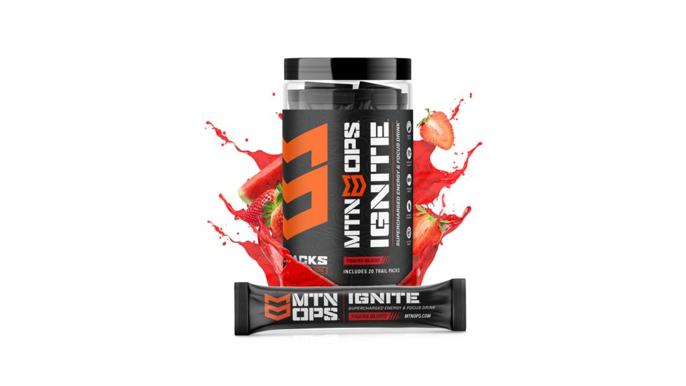 MTN OPS Ignite Supercharged Energy Drink, 20 Trail Packs, Tigers Blood, 1033-TB