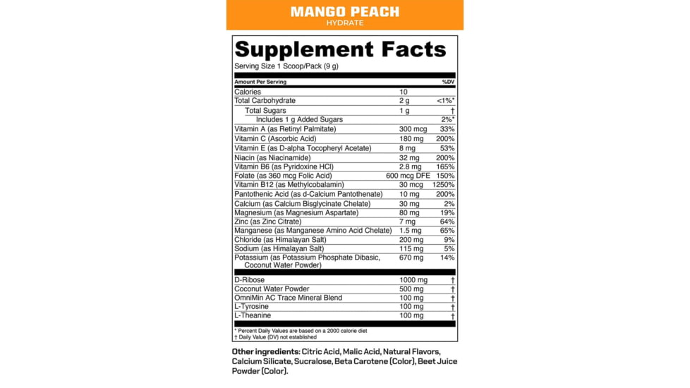 MTN OPS Hydrate Drink Mix, Mango Peach, 1 Serving, 1134320301