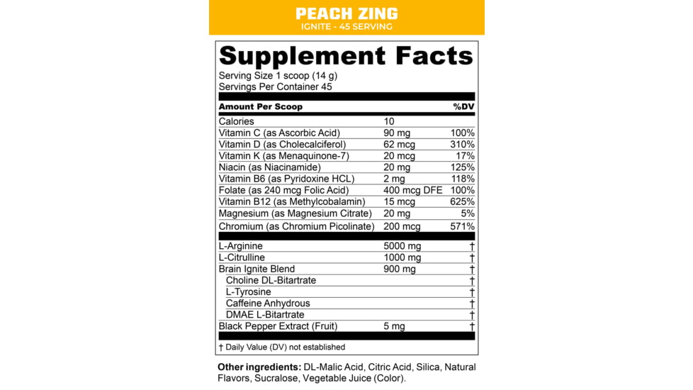 MTN OPS Ignite Energy Drink, Scoop, Peach Zing, 45 Servings, 1104310145