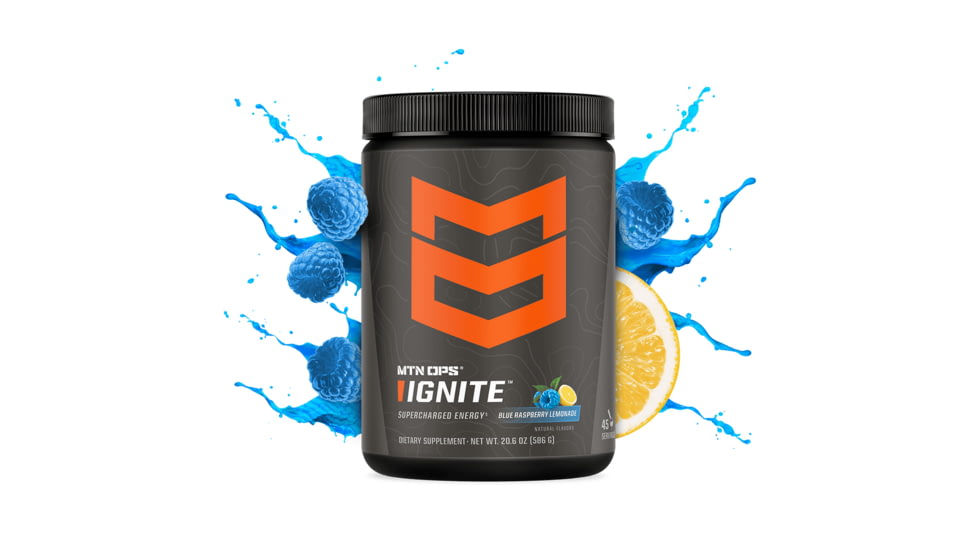 MTN OPS Ignite Energy Drink, Scoop, Blue Raspberry Lemonade, 45 Servings, 1104630145