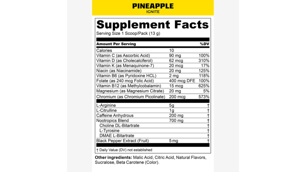 MTN OPS Ignite Energy Drink, Trail Pack, Pineapple, 1 Serving, 1104290301