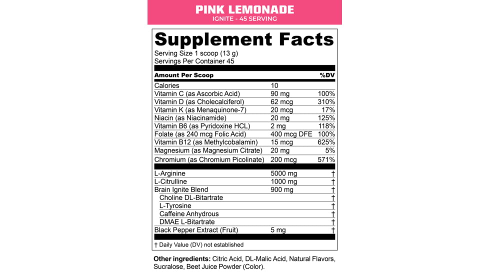 MTN OPS Ignite Energy Drink, Trail Pack, Pink Lemonade, 1 Serving, 1104400301
