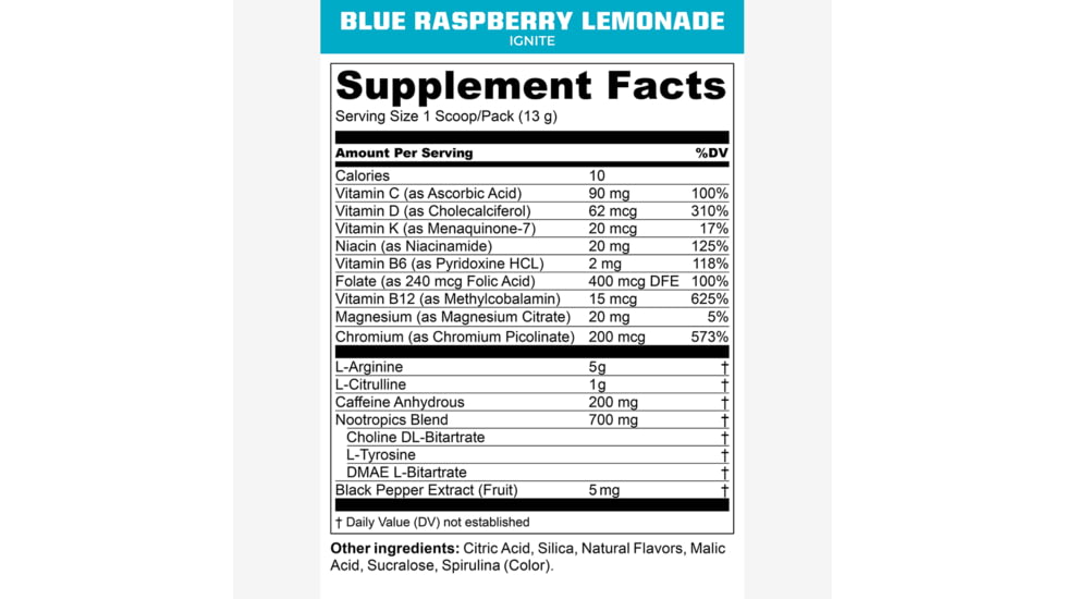 MTN OPS Ignite Energy Drink, Trail Pack, Blue Raspberry, 1 Serving, 1104630301