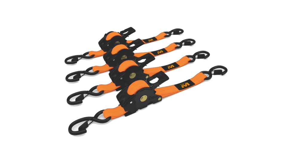 Muddy Retractable Ratchet Straps, 1in x 10ft, Orange, 4 Pack, 1408826