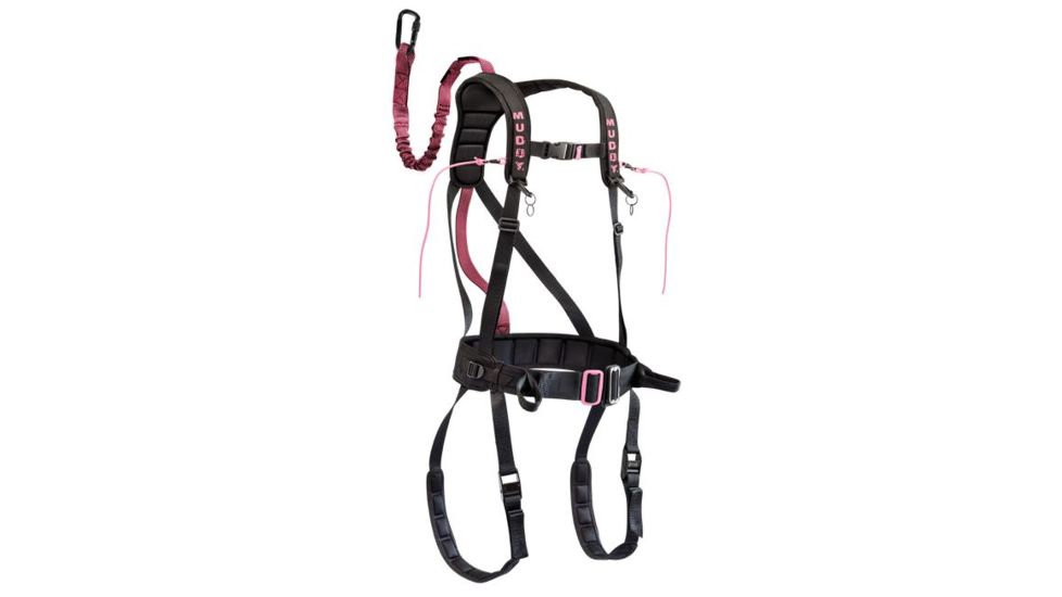 Muddy Safeguard Harness, includes Lineman's Belt, Tree Strap, Suspension Releif Strap, Caribiner, Black/Pink, S/M MSH405-SM