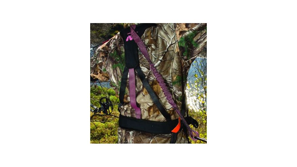 Muddy Safeguard Harness, includes Lineman's Belt, Tree Strap, Suspension Releif Strap, Caribiner, Black/Pink, S/M MSH405-SM