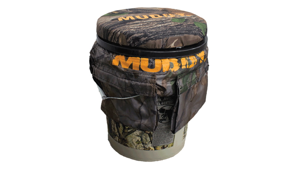 Muddy Sportsmanfts Bucket, includes 5 Gallon Pail, Camo Pail Cover with Pockets and Carry Strap, Black/Camo GS1205
