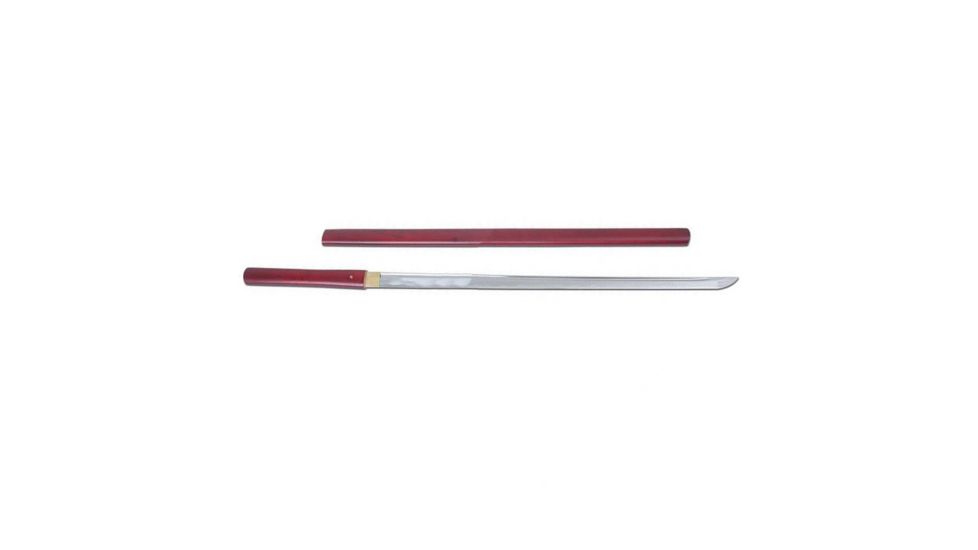 Musashi 27in Carbon Steel Katana Blade With Bo-Hi, Lacquered Burgandy Saya, SS080