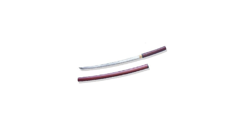 Musashi 38in Carbon Steel Katana Blade With Bo-Hi, Lacquered Gloss Redwood Style Saya, SS079