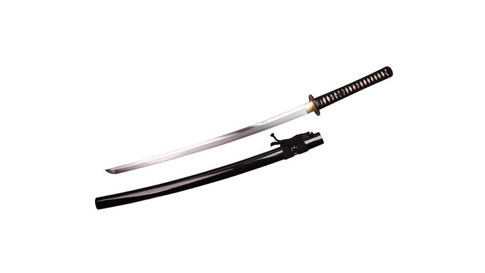 Musashi Gold Collection Katana, 27in 1065 Carbon Steel And 65 Mn Steel Traditional Hand Forged Blade, Real Ray Skin Wrapped Grip And Silk Cord Wrapped Handle, Black, SS401-3