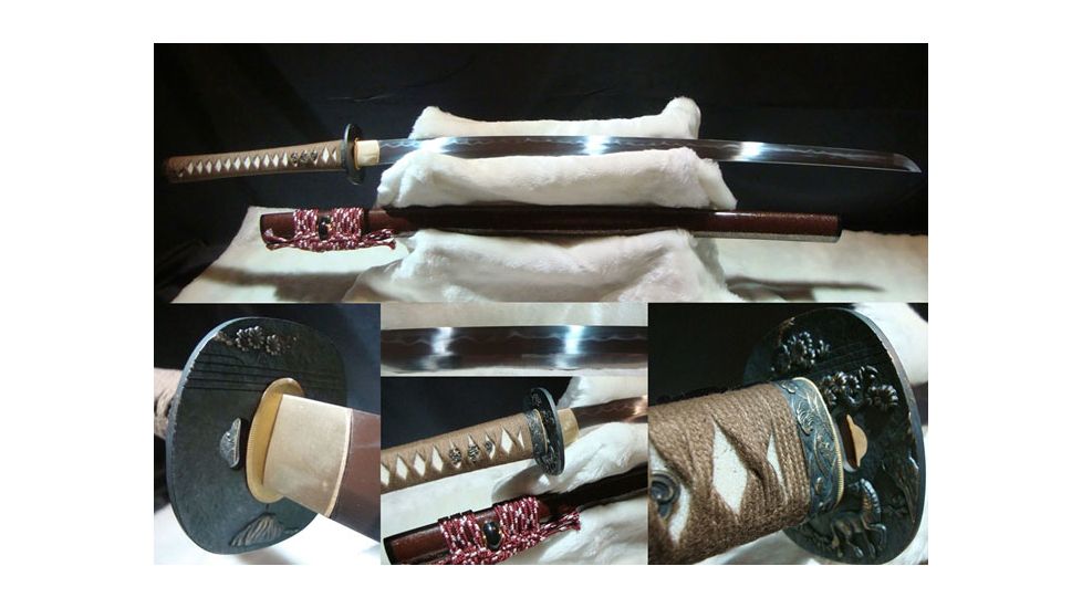 Musashi Hand Forged Damascus Steel Katana, 27in Firing Pattern Steel Blade, High Quality Piano Paint Red Sprinkled With Black Foils Scabbard, SS246BD