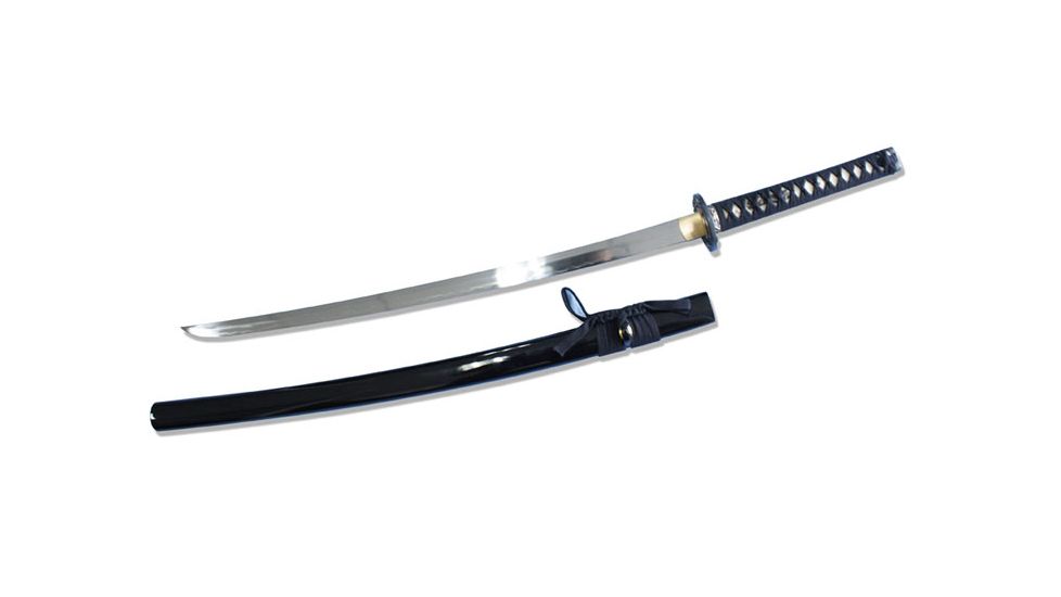 Musashi Hand Forged Muku-Kitae Katana, 27in 1060 Steel With Water Tempered Process Blade, Real Rayskin Wrapped Grip And Black Cotton Cord Wrap, Black, SS819