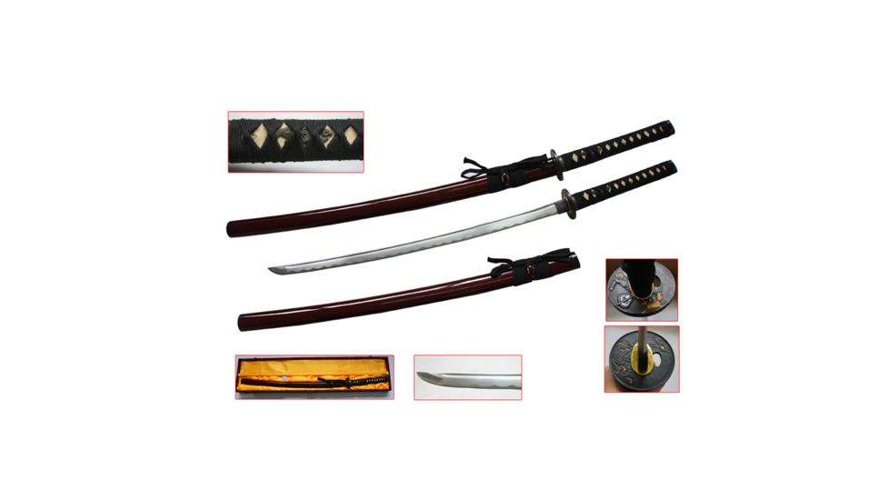 Musashi Hand Forged Samurai Sword - 1045 Carbon Steel Blade, Copper Tsuba With Toyotomi Hideyoshi Design, SS034F-RD