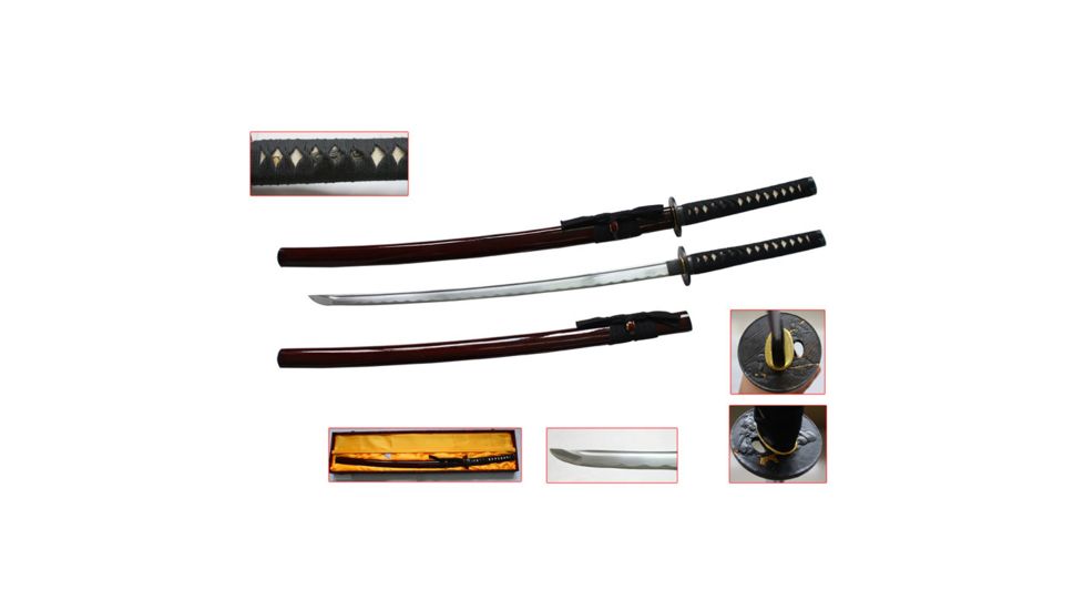 Musashi Katana - 27in High Temper Carbon Steel Blade, Black Sageo Braid Over Real Ray Skin, SS034C-RD