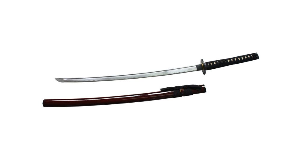 Musashi Katana - 27in High Temper Carbon Steel Blade, Black Sageo Braid Over Real Ray Skin, SS034C-RD