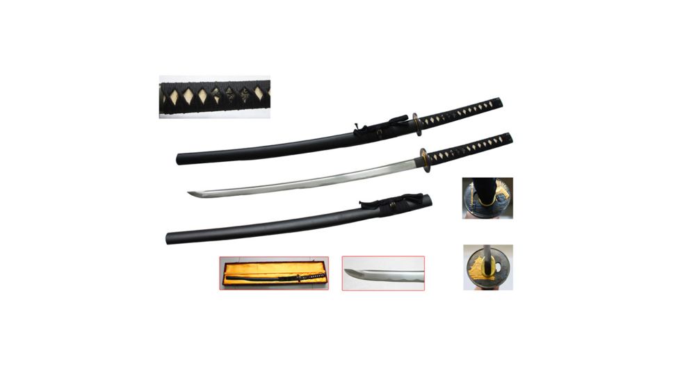 Musashi Katana - 27in High Temper Carbon Steel Blade, Black Sageo Braid Over Real Ray Skin, SS034D