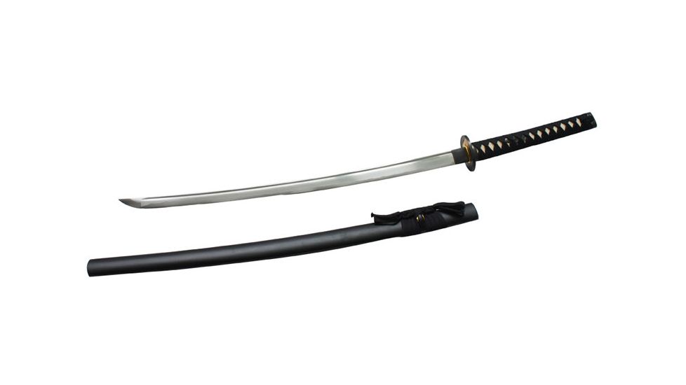 Musashi Katana - 27in High Temper Carbon Steel Blade, Black Sageo Braid Over Real Ray Skin, SS034D