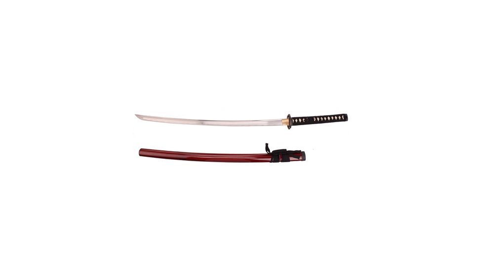 Musashi Katana, 29in Hand Forged Carbon Steel Blade, Burnt Red Saya And Black Sword Bag, SS676BD