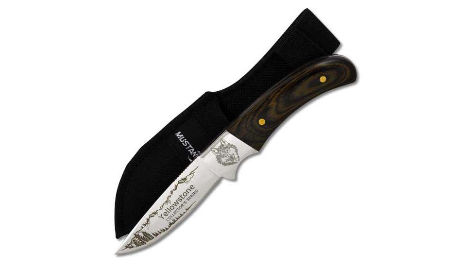 Mustang Grey Wolf Fixed Blade Knife, Walnut Handle, Plain FP74411