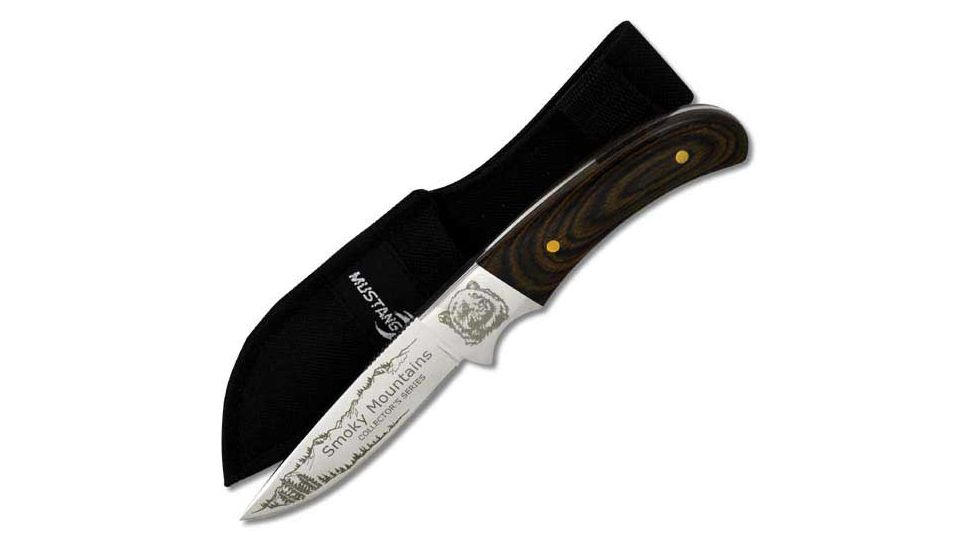 Mustang Smoky Mountains Fixed Blade Knife, Walnut Handle, Plain FP74407