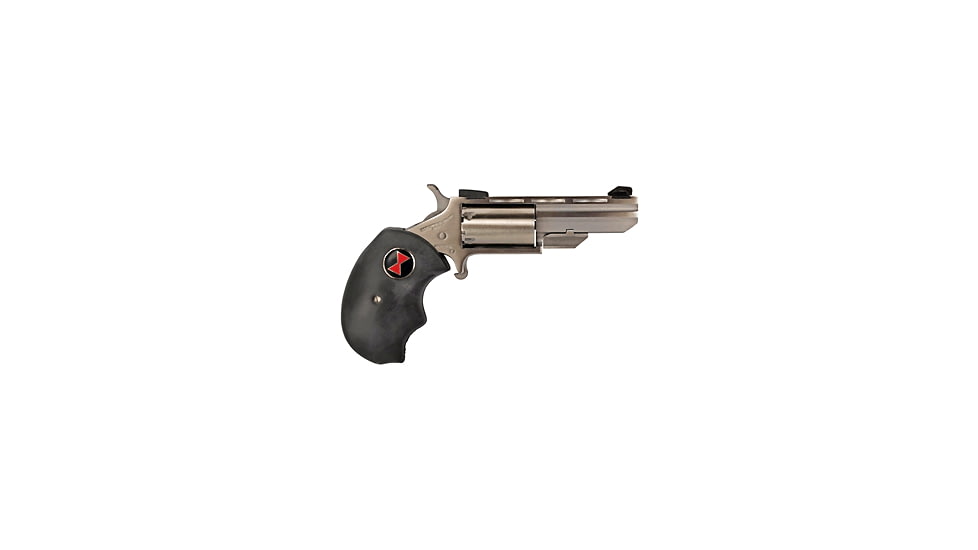 North American Arms Black-Widow Revolver, .17 Hornady Magnum Rimfire, 2 in barrel, stainless steel frame, black rubber grip, revolving chamber, single-action, half-way notch cylinder, blade front, notch rear, 5 round magazine, NAA-BLACK-WIDOW-FRRMPG