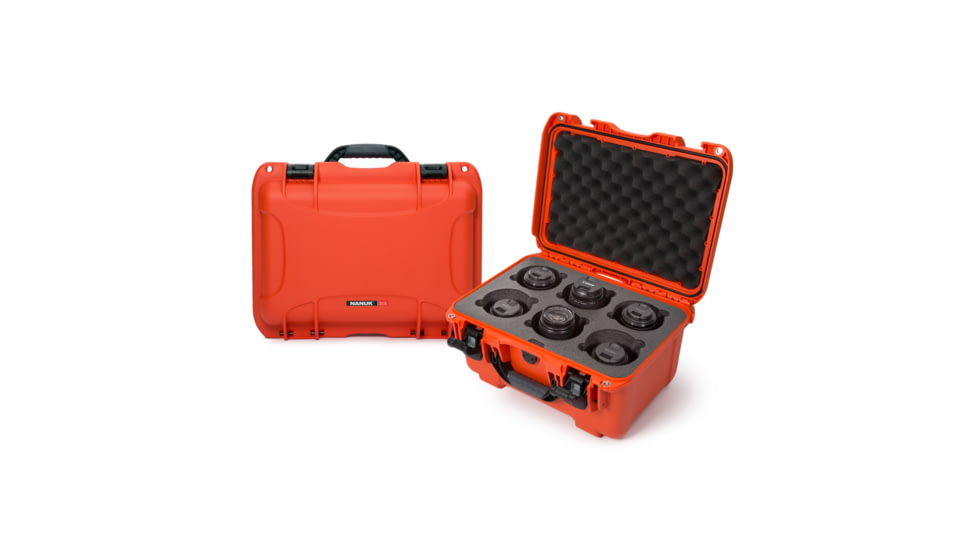 Nanuk Case 918 w/foam insert for 6 Lens, Orange, Medium, 918S-080OR-0A0-19337