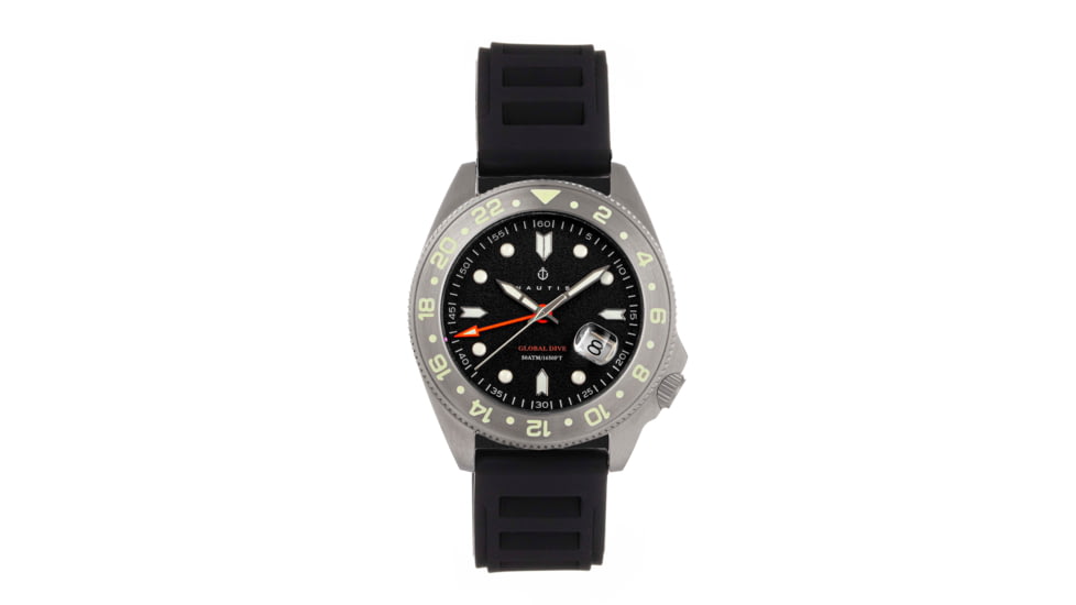 Nautis Nautis Global Dive Rubber-Strap Watch w/Date, Black, One Size, 18093R-C