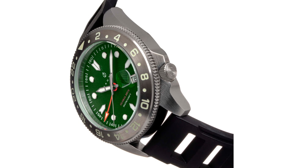 Nautis Nautis Global Dive Rubber-Strap Watch w/Date, Forest Green, One Size, 18093R-D