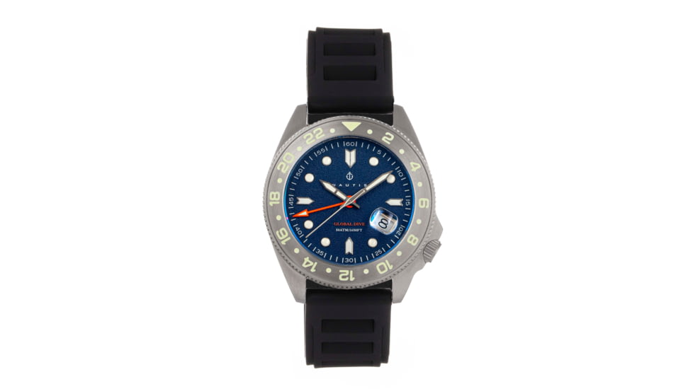 Nautis Nautis Global Dive Rubber-Strap Watch w/Date, Navy, One Size, 18093R-F