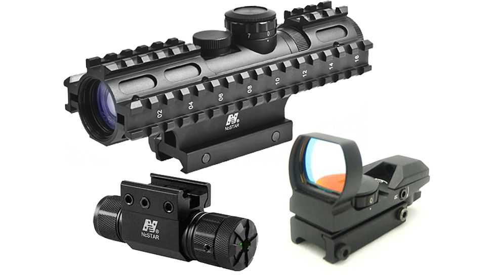NcStar 3-9x42mm Illuminated 3RS Rifle Scope Kit 3 - Rangefinder Reticle w/ Green Laser and Red Dot Sight