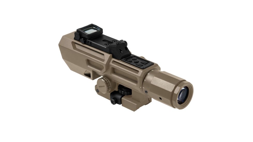 NcSTAR ADO 3-9X42 Scope w/Flip Up Red Dot Optic,Intergrated Red Dot,P4 Sniper Reticle,Red/Blue Illumination, Tan, VADOTP3942G