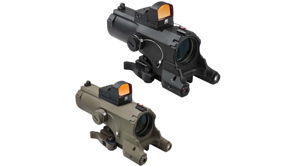 NcSTAR Eco 4X34 Prismatic Scope w/Ddab/Urban Tactical Ret/Blue Illumination/Green Laser w/White/Red Nav Lights, Black, Tan
