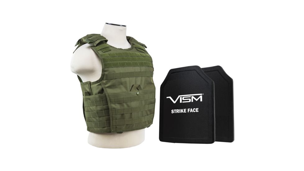 NcSTAR Expert Carrier Vest w/Two 11x14in Shooters Cut Hard PE Ballistic Panels, Green, Medium - 2XL, BPLCVPCVX2963G-A