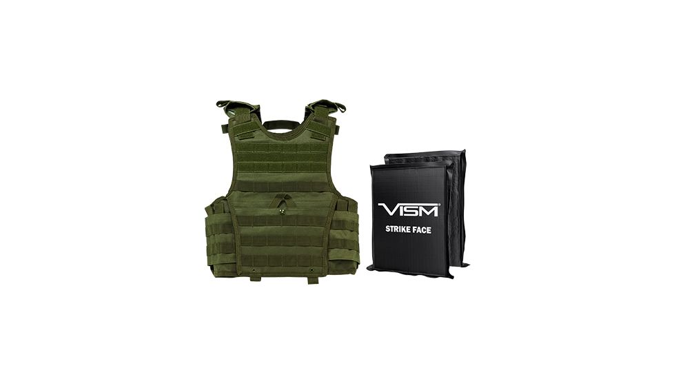 NcSTAR Expert Plate Carrier Vest w/Two 8x10in Rectangle Cut Soft Ballistic Panels, Green, Extra Small - Small BSCVPCVXC2963G-A