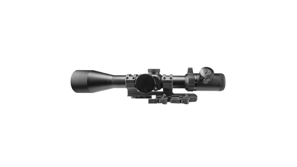 NcSTAR Full Size Rifle Scope, 4-16x44mm, 30mm Tube, Illuminated P4 Sniper Glass Etched Reticle w/ Cantilever Scope Mount, Black, SEEFP41644GSPR-A