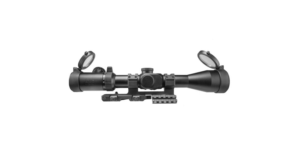 NcSTAR Full Size Rifle Scope, 4-16x44mm, 30mm Tube, Illuminated P4 Sniper Glass Etched Reticle w/ Cantilever Scope Mount, Black, SEEFP41644GSPR-A